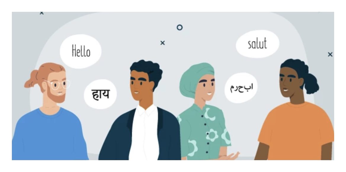 Illustration of people greeting each other in different languages